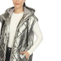 Women's Metallic Long Puffer Vest