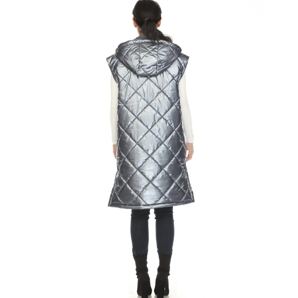 Women's Metallic Long Puffer Vest