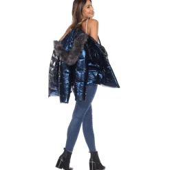 Women's Metallic Puffer Coat with Hoodie