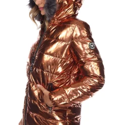 Women's Metallic Puffer Coat with Hoodie