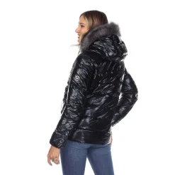 Women's Metallic Puffer Coat with Hoodie