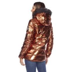 Women's Metallic Puffer Coat with Hoodie
