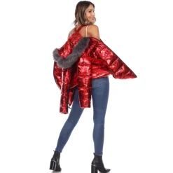 Women's Metallic Puffer Coat with Hoodie