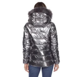 Women's Metallic Puffer Coat with Hoodie
