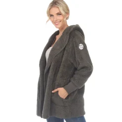 Women's Plush Hooded Cardigan with Pockets
