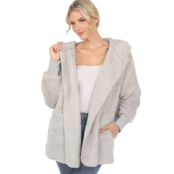 Women's Plush Hooded Cardigan with Pockets