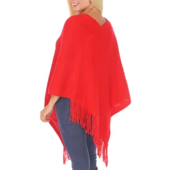 Women's Pullover Knit Poncho with Tassel Trim