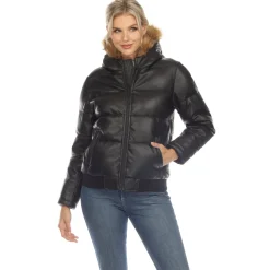 Women's Removable Fur Hoodie Bomber Leather Jacket