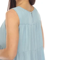 Women's Sleeveless Tiered Chambray Midi Dress