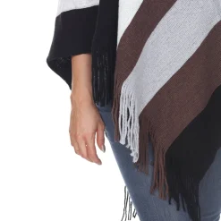 Women's Striped Knit Fringe Poncho
